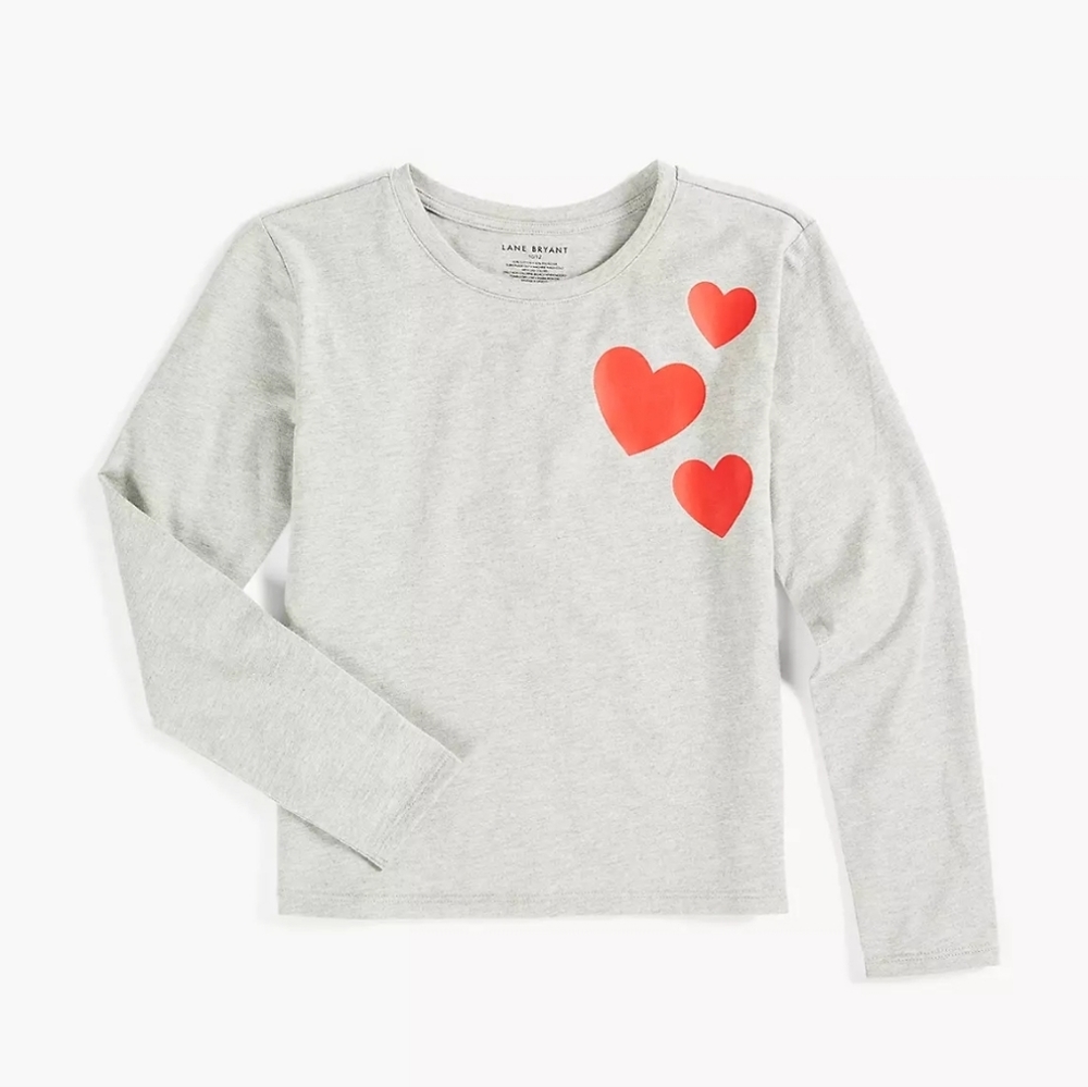 Hearts Long Sleeve Gray Tee Shirt, Size 10/12